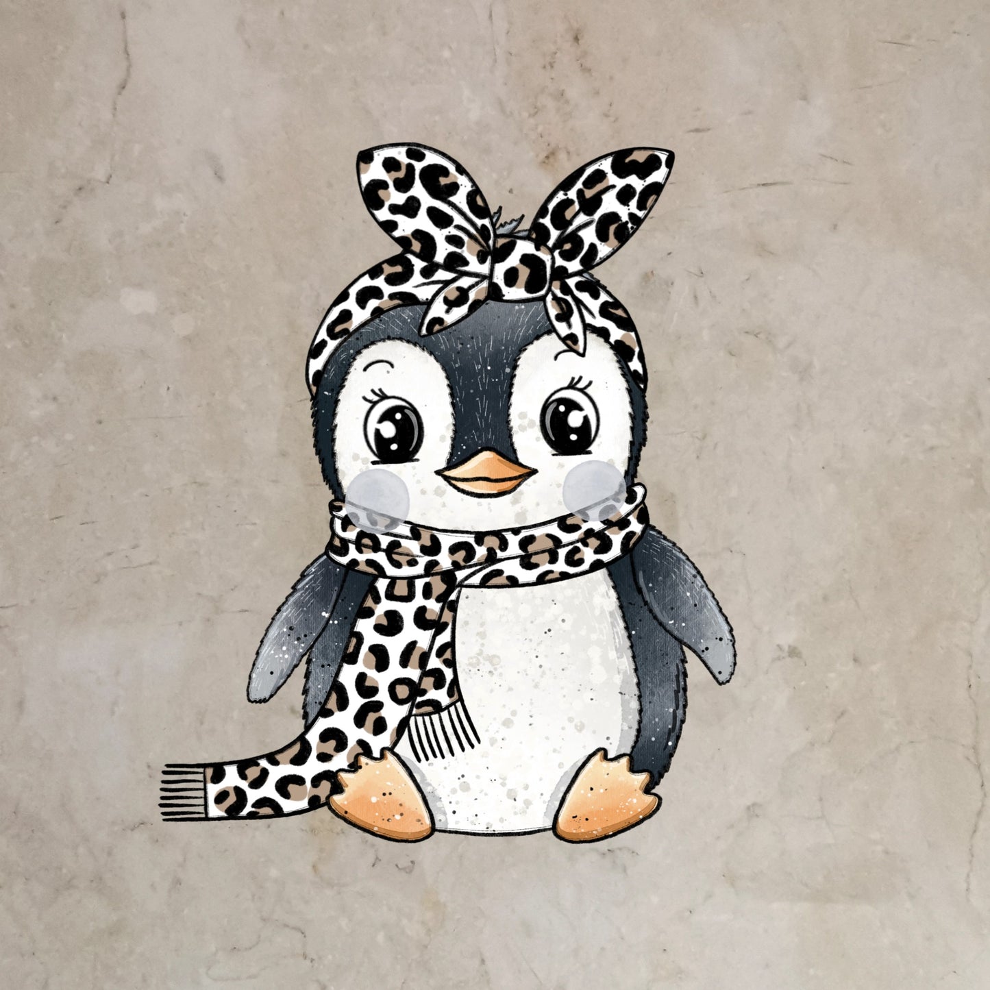 Bügelbild Pinguin Schal und Haarband Leo
