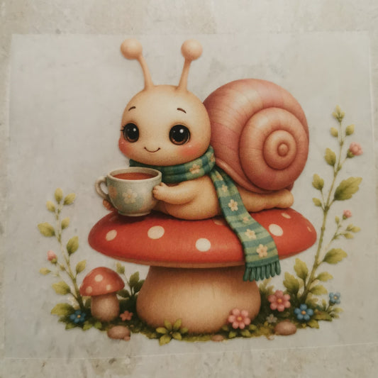 Bügelbild süße Schnecke auf Pilz