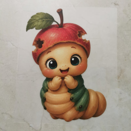 Bügelbild süße Raupe Apfelhut