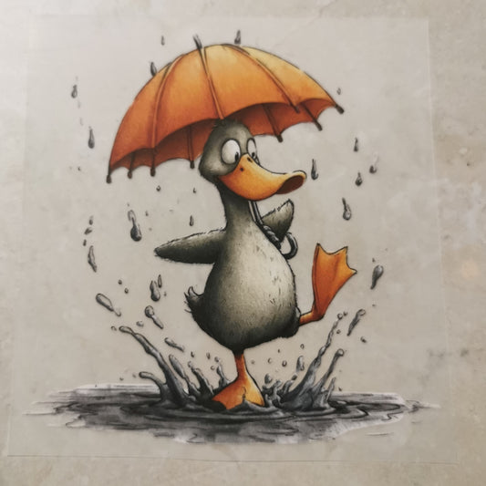 Bügelbild Regentag Ente