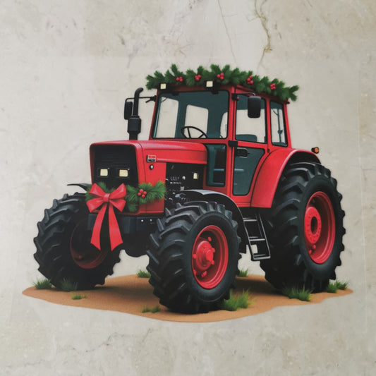 Bügelbild Weihnachtstraktor rot