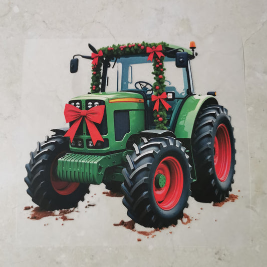 Bügelbild Weihnachtstraktor grün mit gelb