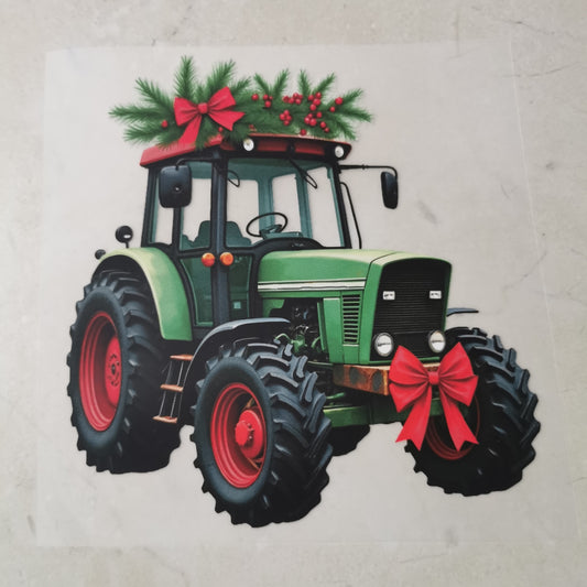 Bügelbild Weihnachtstraktor grün