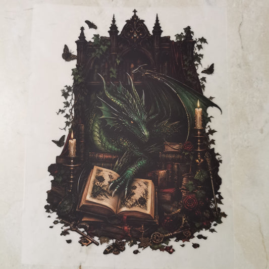 Bügelbild Buchdrache dunkel