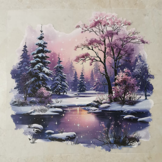 Bügelbild rosa Winterlandschaft