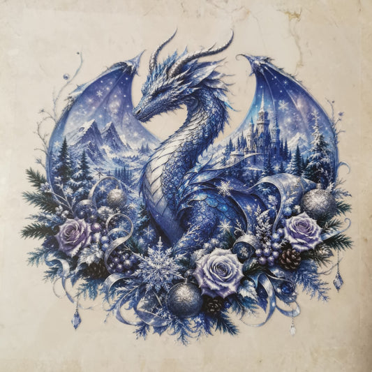Bügelbild floraler Eisdrache Silberkugeln