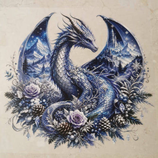 Bügelbild floraler Eisdrache viele Tannzapfen