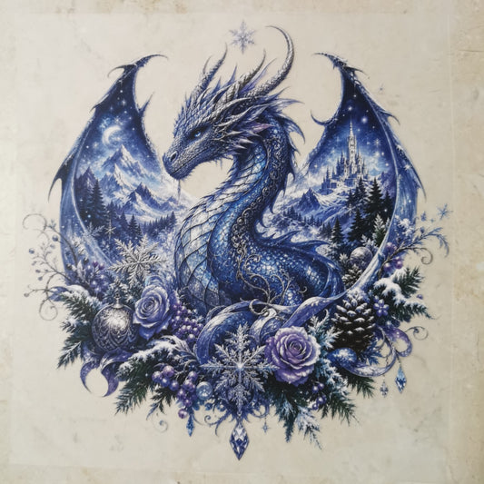 Bügelbild floraler Eisdrache große Schneeflocke