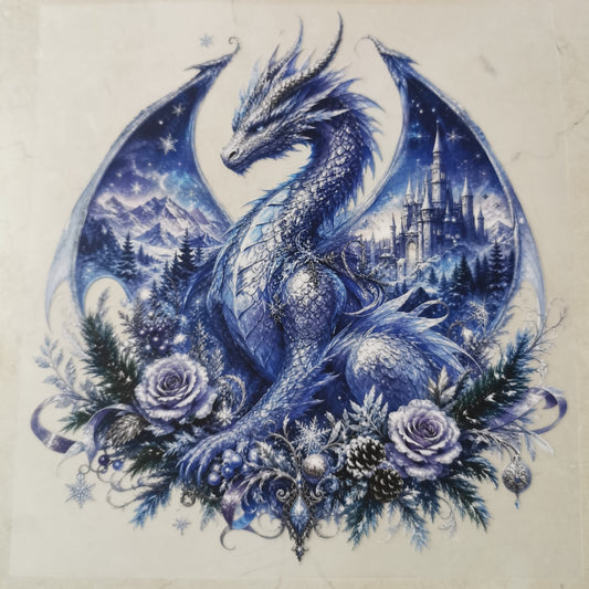 Bügelbild floraler Eisdrache kleine Schneeflocke