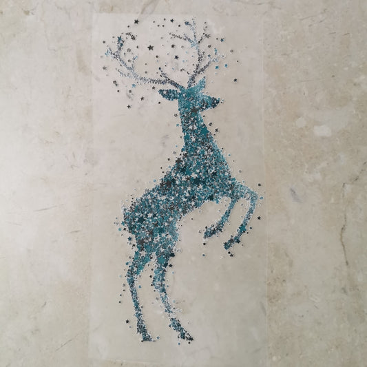 Bügelbild glitzerndes Rentier blau