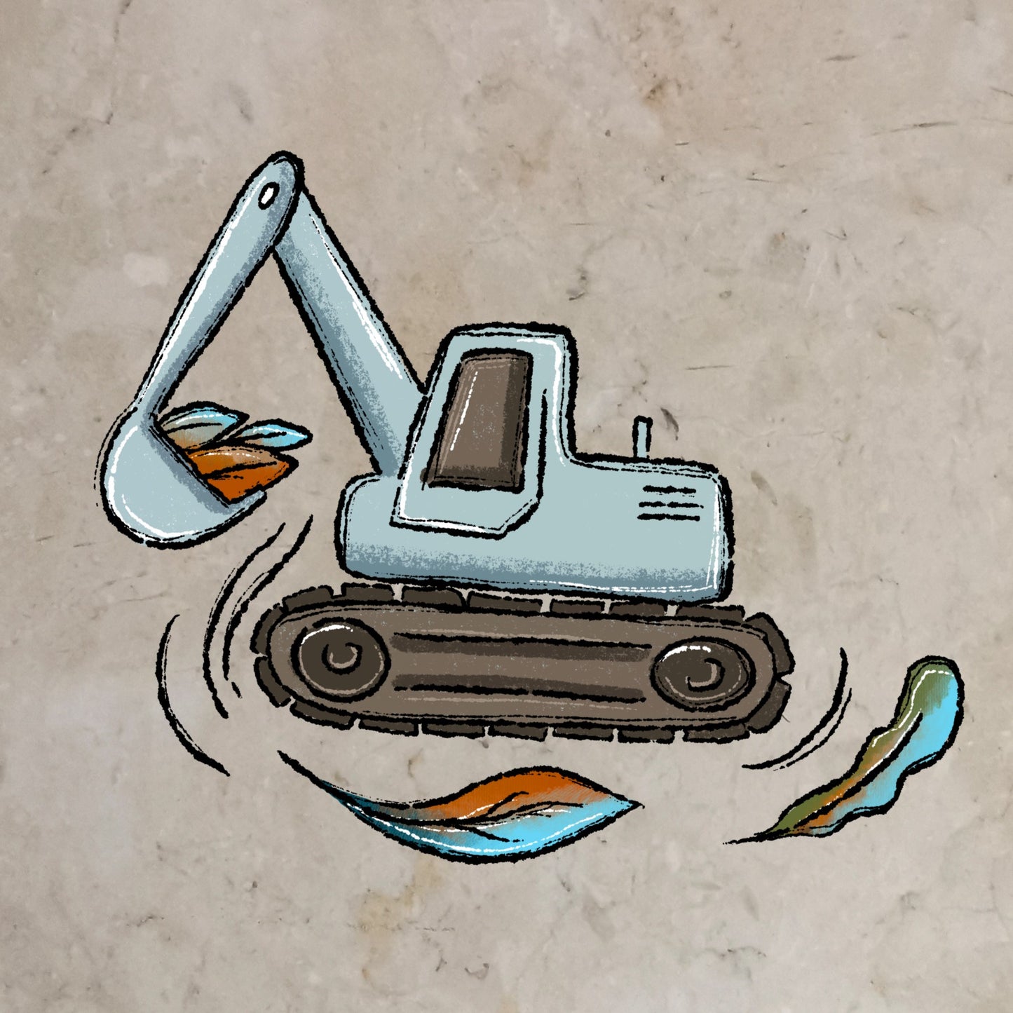 Bügelbild Waldarbeit Kettenbagger